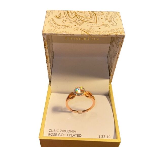 NWT Charter Club Rose Gold-Tone Cubic Zirconia Halo Open Ring size 10 - Picture 2 of 4